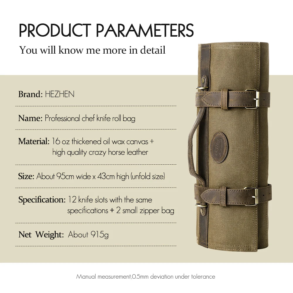 HEZHEN Oil-Waxed Canvas Knife Roll